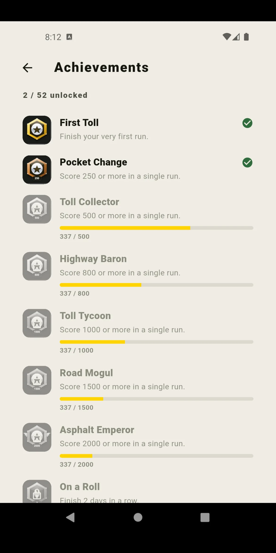 Toll Rush achievements
